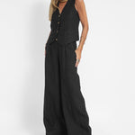 Effortlessly Chic Sleeveless Vest and Wide Leg Pants Set