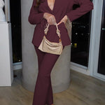Luxe Lifestyle Single Button Lapel Blazer and Elastic Waist Pocketed Straight Suit Pants Set