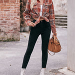 Nadorine Loose Fit Plaid Shirt Casual Long Sleeve Lapel Collar Button Tunic Tops