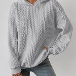 Nadorine Cable Textured Drop Shoulder Drawstring Hoodie Sweatshirts