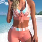High Cut Bikini Sets Swimsuits with Short 2 Piece Swimwear Color Block Bathing Suits