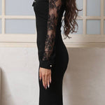 Aliya Lace Detachable Bow Collar Long Sleeve Stretch Midi Dress