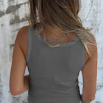 Solid Buttoned Stretch Rib Slim Fit Tank Top