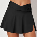 Nadorine Women's Crossover Tennis Skirt High Waist Tummy Control Ruched Bikini Bottoms with Pockets
