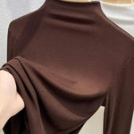 Half High Neck Long Sleeve Thread Slim-fit T-shirt