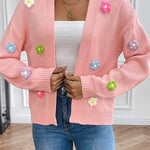 Peach Pink Hand Hook Flower Knitted Cardigan