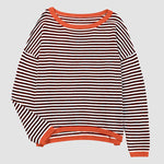 Nadorine Casual V-Neck Long-Sleeve Knit T-Shirt Stripe Color Block Knit Tops