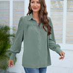 Nadorine V Neck Button Down Shirts Long Sleeve Collared Blouses Tops