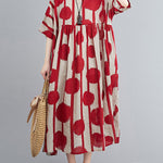 Original Polka-Dot Split-Joint Round-Neck Midi Dress