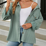 Solid Color Turn-Down Collar Twisted Knit Long Sleeve Loose Jacket