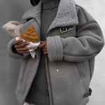 Faux Lamb Wool Fur Motorcycle Bike Coat