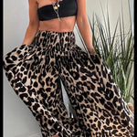 Stella Leopard Print High Rise Smocked Waist Pocketed Wide Leg Pants