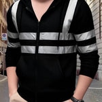 KZZ Men's Fleece-Lined Hoodie with Reflective Zipper