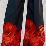 High Waisted Loose Floral Printed Pleated Split-Joint Pants Trousers