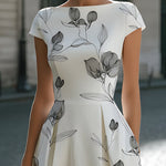 Floral Sketch Print Cap Sleeve Midi Dress