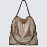 Metallic Pattern Chain Shoulder Tote Bag Funky Style