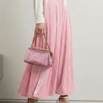High Waisted Elasticity Pleated Pockets Solid Color Skirts Bottoms