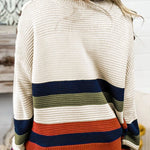 Colorblock Striped Button Drop Shoulder Pullover Sweater
