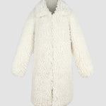 Open Front Fuzzy Coat Faux Fur Plush Lapel Warm Long Coat