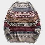 Vintage Striped Printed Soft Knit Sweaters Casual Loose Round Neck Unisex Sweater