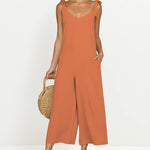 Sleeveless Tie Strap Backless Wide Leg Casual Loose Jumpsuit Rompers