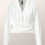 Long Sleeves Solid Color Zipper V-neck Blouses&shirts Tops