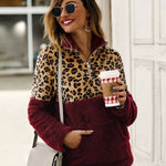 Leopard Color Block Tops Long Sleeve Coat Sweatshirt