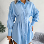 Nadorine Lantern Sleeve Waisted Asymmetric Shirt Dress for Women Casual Work Office Loose Fit 2026 | Under