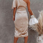 One Shoulder Satin Drape Dress