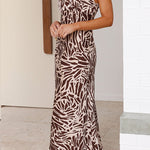 Taylan Brown Deep V Neck Midi Dress