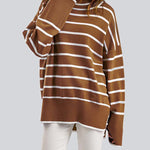 Striped Sweater Casual Turtleneck Knit Pullover Jumper Tops