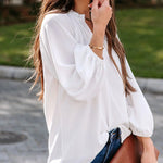 Nadorine V Neck Chiffon Plain Long Sleeve Loose Casual Work Office Blouses