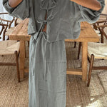 Retro puff sleeve two piece set