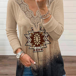 Mexican Past Hippie Ethnic Print Lace Trim Stretch T-shirt