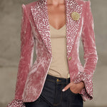 Lapel Contrast Leopard Print Velvet Blazer
