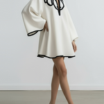 Flared Sleeves Loose Contrast Color Hollow Stand Collar Mini Dresses