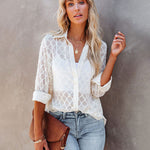 Nadorine Long Sleeve Button Up Shirt Summer Sheer Tulle Top for Women Casual Loose Business Casual 2026 | Under