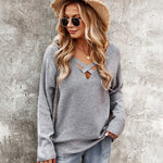 Sexy Hollow V Neck Long Sleeve Sweater