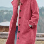 Casual Loose Solid Color Hooded Single-breasted Woolen Coat