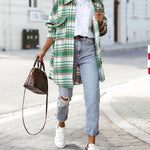 Nadorine Button Down Oversized Flannel Plaid Print Shirt Jacket
