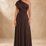 Rosetta | Chocolate One-Shoulder Draped Maxi Dress