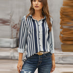 Nadorine Long Sleeve Button Down Shirt Stripe Print Turndown Cardigan Business Shirt Regular-Fit Shirt