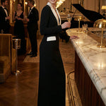 Long Sleeves Contrast Color Deep V-Neck Maxi Dresses