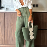 Tropical Calling Linen Blend Unique Print Loose Blouse and Elastic Waist Pants Set