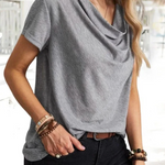 Gray Plain Drape Short Sleeve Casual T Shirt