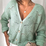 Fashionable V-neck Long-sleeved Knitted Sweater Cardigan