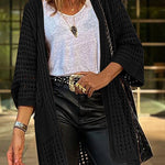 Pointelle Knit Bracelet Sleeve Open Front Cardigan