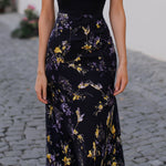 V-Neck Ruffle-Shoulder Floral Midi Dress