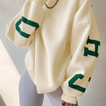 Oversize Sweatshirt Chicago Letter Graphic Long Sleeve Crewneck Pullover Top