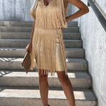 V-neck tassel sleeveless mini dress